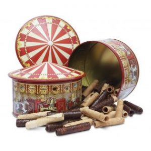 Lata Carrusel Musical de mini barquillos de canela 225 gr.
